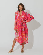 Load image into Gallery viewer, cleobella-rohita-kaftan-dress-hibiscus-front
