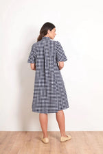 Load image into Gallery viewer, Foil Full Swing Trapeze Navy Checker Dress