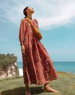 Load image into Gallery viewer, kamala-kaftan-dress-aurora-dresses-cleobella-model-bag