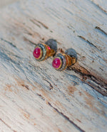 Load image into Gallery viewer, Ruby Cabochon Diamond Earrings