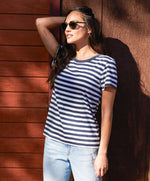 Load image into Gallery viewer, Outerknown - Sojourn Boy Tee - Stripe Navy - Alt
