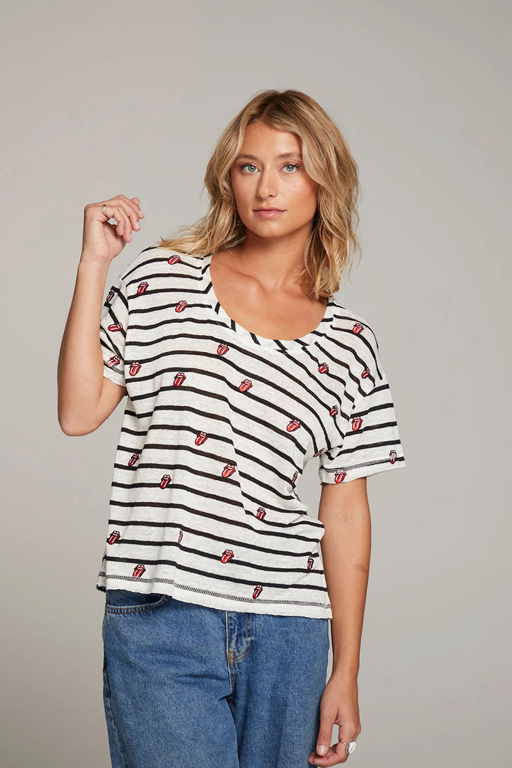 Chaser Rolling Stones Striped Logo Tee