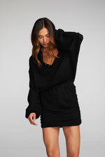 Load image into Gallery viewer, Chaser-Venus-Long-Sleeve-Mini-Dress-Black-Onyx-Front-Pose
