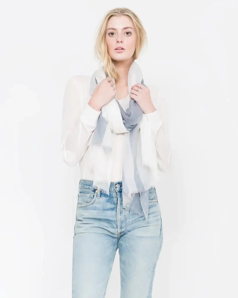 QUINN Striped Cashmere Scarf - Model Alt