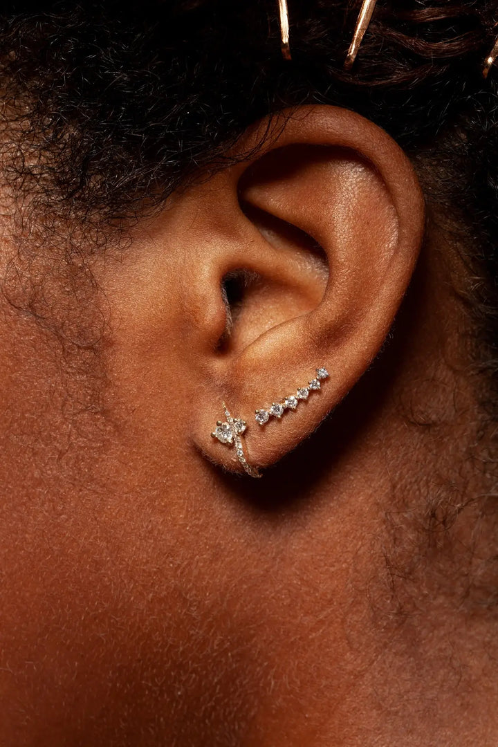 Sophie Ratner Hooked Pave Studs in Yellow Gold Close