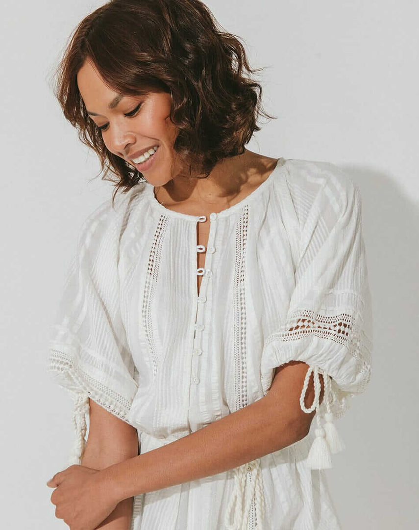 Cleobella - Alba Mini Dress - Ivory - Detail