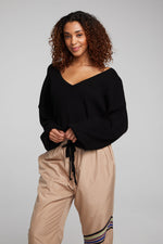 Load image into Gallery viewer,    chaser-diamond-deep-black-long-sleeve-sweater-front
