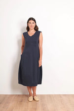 Load image into Gallery viewer, Foil Believe the Htoe Trapeze Dress in Navy 
