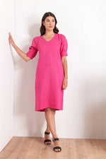 Load image into Gallery viewer, Foil Right on Hue Hot Pink Linen Dress
