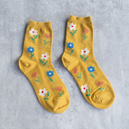 Tiepology Flower Casual Socks in Mustard