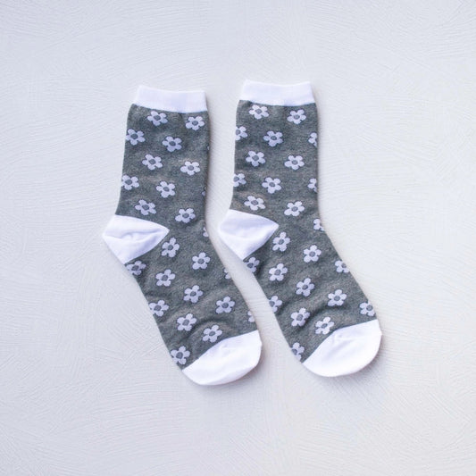 Tiepology Vintge Flower Socks White and Gray