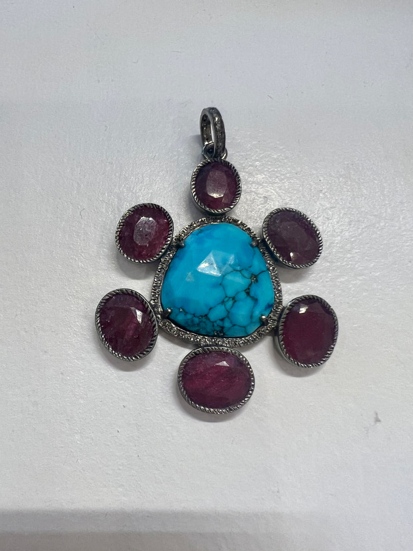 Flower Turquoise Diamond Pendant