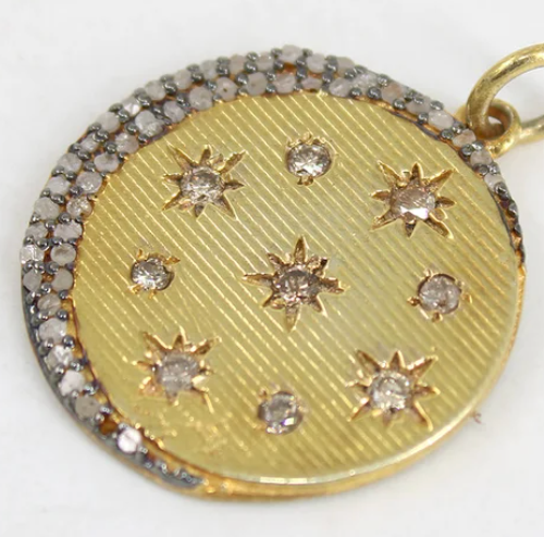 Circle Moon Star Diamond Pendant