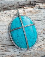 Load image into Gallery viewer, Large Turquoise Cross Diamond Pendant
